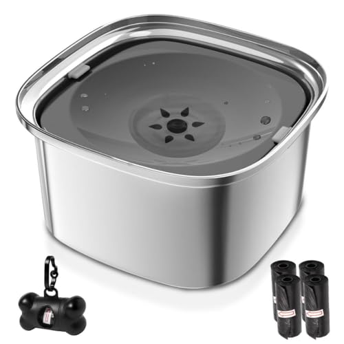 Wassernapf Hund Edelstahl 3L | Napf ohne Sabbern Anti-Schlabber Anti-Kleckern | Rutschfester Trinknapf für Hunde groß klein | Zubehör Haustiere Innen Außen | Spender mit 4 Beuteln von NOOGUI