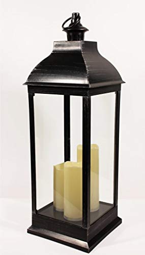 Laterne Kunststoff schwarz mit LED Kerzen für Außen Batteriebetrieben 70cm von NOOR LIVING