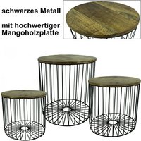NOOR living Beistelltisch-Set, BxH: 39,5 x 43,5 cm, Metall/Mangoholz - schwarz | braun NOOR living Beistelltisch-Set, BxH: 39,5 x 43,5 cm, Metall/Mangoholz - schwarz | braun von NOOR living