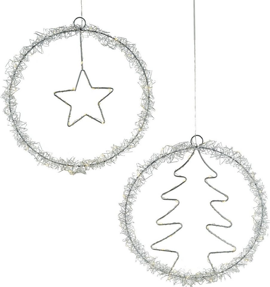 NOOR LIVING Dekolicht LED Weihnachtsdeko, Ø 33 cm, Dekohänger aus Metall, LED fest integriert, Warmweiß, im 2er Set (bestehend aus 1x Baum und 1x Stern), Fensterdeko von NOOR LIVING