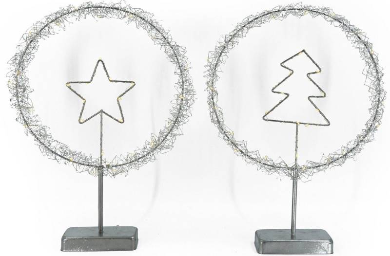 NOOR LIVING Dekolicht LED Weihnachtsdeko mit Drahtumrandung, Höhe ca. 45 cm, LED fest integriert, Warmweiß, im 2er Set (bestehend aus 1x Baum und 1x Stern) von NOOR LIVING