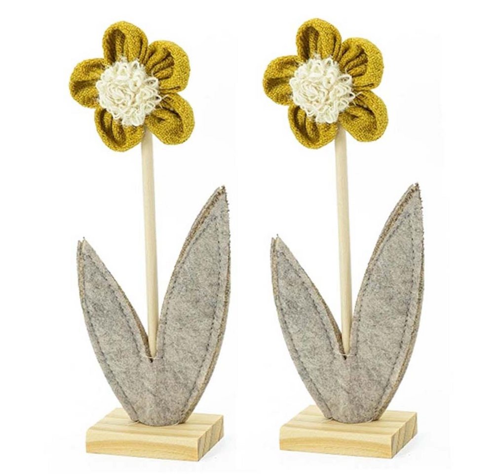 NOOR LIVING Dekoobjekt Aufsteller Blume 2er Set Dekoration Wohnzimmer Deko (H: 22 cm aus Holz mit zarten Stoffblüten, Zauberhafte Dekoration), Wohnzimmer Deko von NOOR LIVING