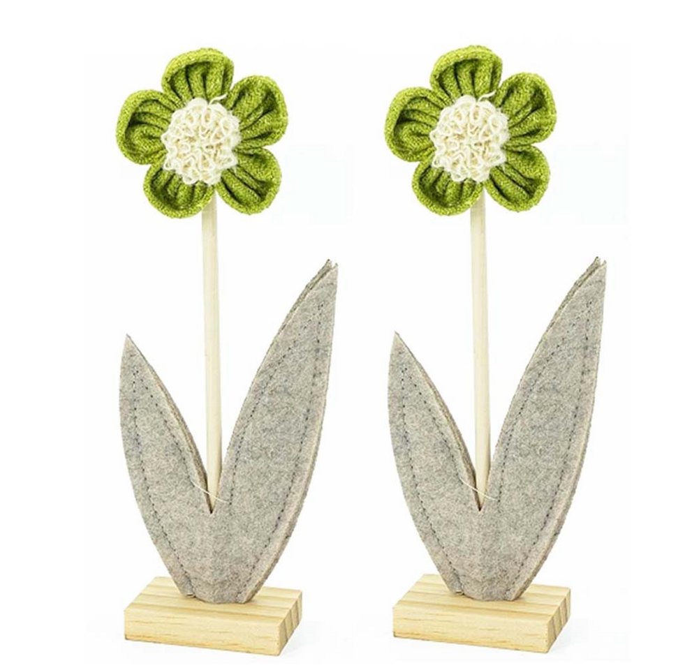 NOOR LIVING Dekoobjekt Aufsteller Blume 2er Set Dekoration Wohnzimmer Deko (H: 22 cm aus Holz mit zarten Stoffblüten, Zauberhafte Dekoration), Wohnzimmer Deko von NOOR LIVING