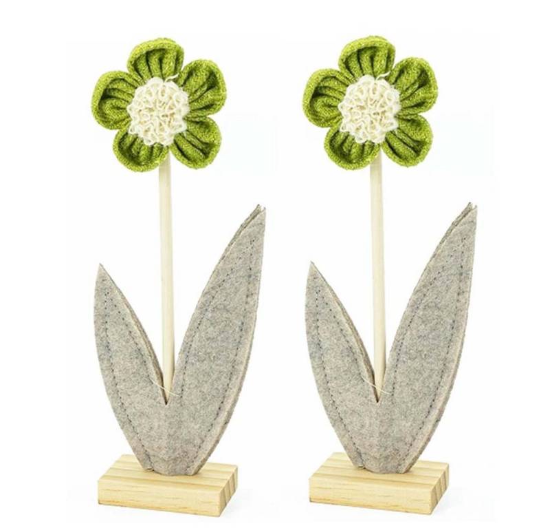 NOOR LIVING Dekoobjekt Aufsteller Blume 2er Set Dekoration Wohnzimmer Deko (H: 22 cm aus Holz mit zarten Stoffblüten, Zauberhafte Dekoration), Wohnzimmer Deko von NOOR LIVING