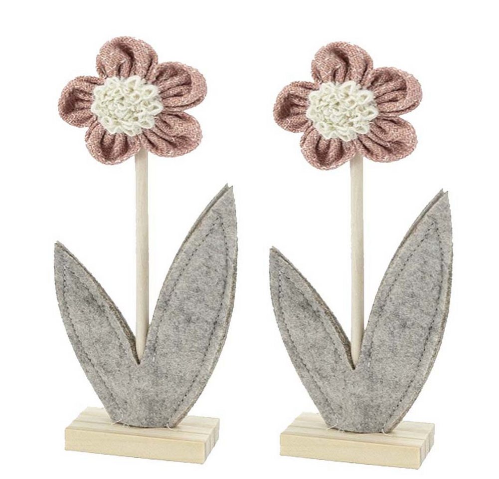 NOOR LIVING Dekoobjekt Aufsteller Blume 2er Set Dekoration Wohnzimmer Deko (H: 22 cm aus Holz mit zarten Stoffblüten, Zauberhafte Dekoration), Wohnzimmer Deko von NOOR LIVING