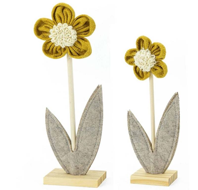 NOOR LIVING Dekoobjekt Dekoration Wohnzimmer Aufsteller Blume 2er Set (H: 22 cm und 30 cm aus Holz mit zarten Stoffblüten, Zauberhafte Dekoration), Wohnzimmer Deko von NOOR LIVING
