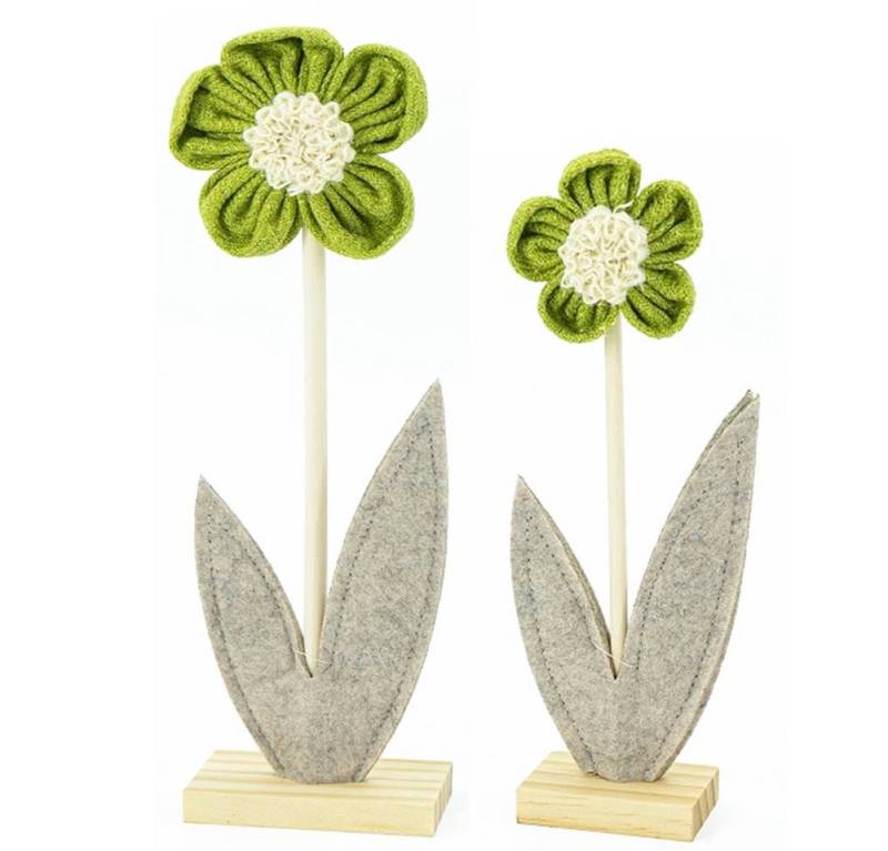 NOOR LIVING Dekoobjekt Dekoration Wohnzimmer Aufsteller Blume 2er Set (H: 22 cm und 30 cm aus Holz mit zarten Stoffblüten, Zauberhafte Dekoration), Wohnzimmer Deko von NOOR LIVING
