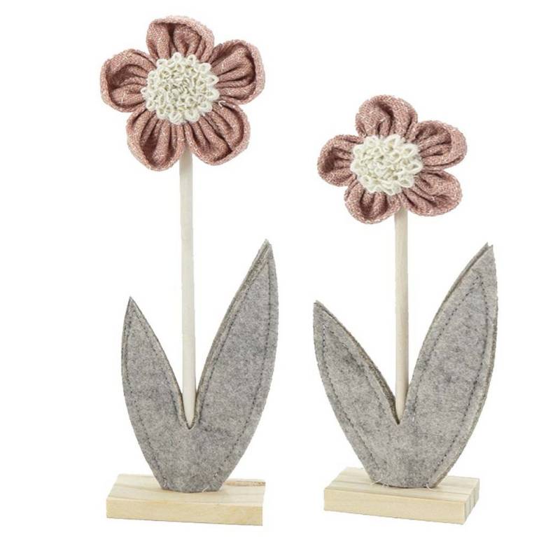 NOOR LIVING Dekoobjekt Dekoration Wohnzimmer Aufsteller Blume 2er Set (H: 22 cm und 30 cm aus Holz mit zarten Stoffblüten, Zauberhafte Dekoration), Wohnzimmer Deko von NOOR LIVING