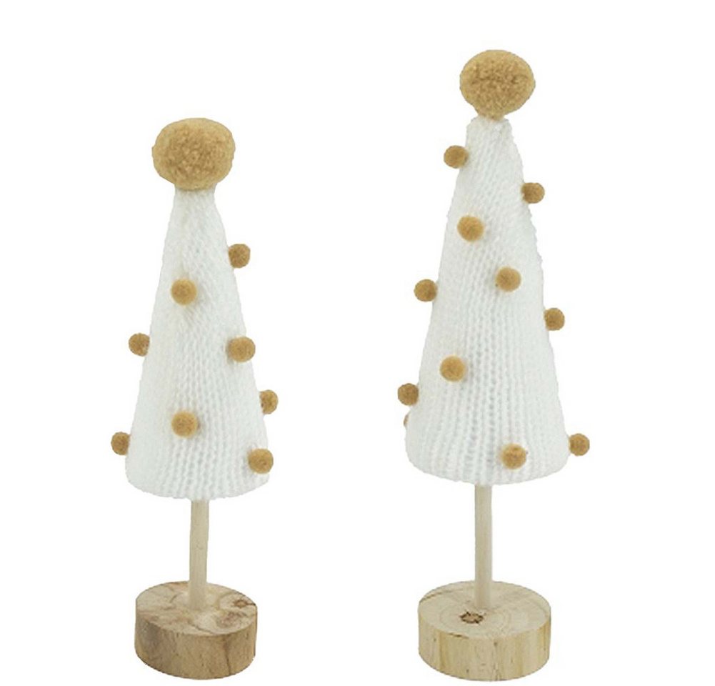 NOOR LIVING Dekoobjekt Weihnachtsbaum Deko Tannenbaum 2er Set (Weihnachts Deko Tischdeko, Christbaum), in Strickoptik mit Pompoms dekoriert von NOOR LIVING