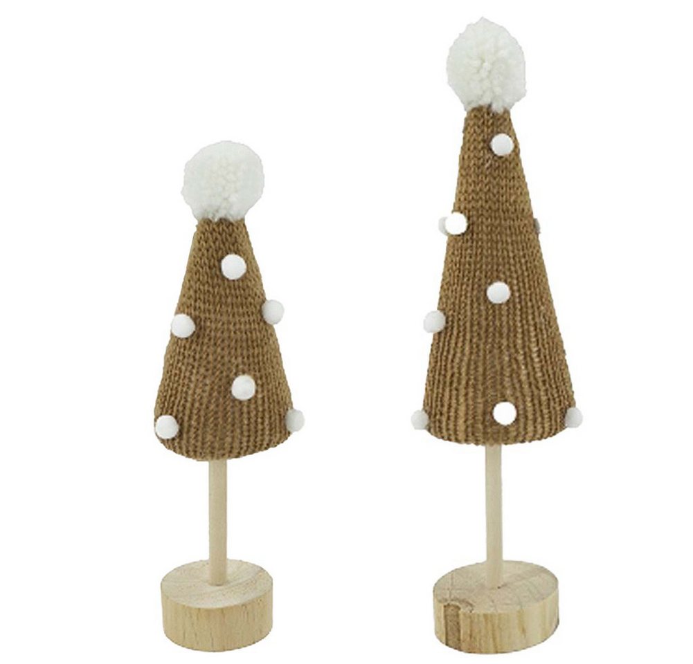 NOOR LIVING Dekoobjekt Weihnachtsbaum Deko Tannenbaum 2er Set (Weihnachts Deko Tischdeko, Christbaum), in Strickoptik mit Pompoms dekoriert von NOOR LIVING