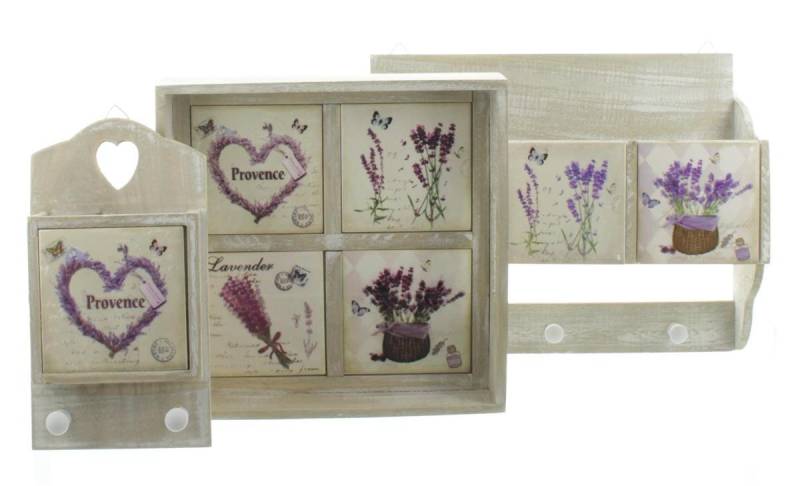 NOOR LIVING Dekotablett Floral Home 3 tlg. rustikales Küchenset (Packung Set, 3 St., 1x Küchenschränkchen1x Gewürzregal), Forales Design von NOOR LIVING