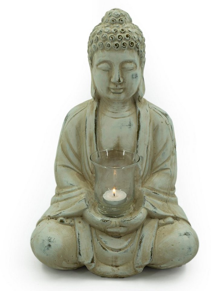 NOOR LIVING Teelichthalter Buddha (1 St), mit Teelichtglas, Höhe 40 cm von NOOR LIVING