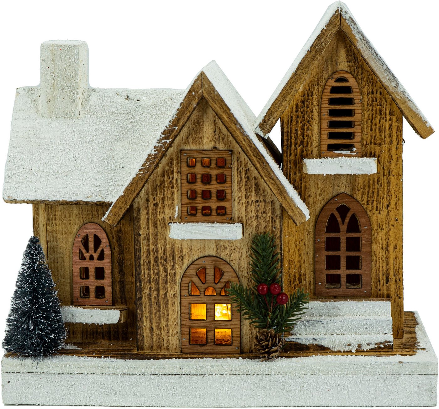 NOOR LIVING Weihnachtshaus Weihnachtsdeko, Kirche aus Naturholz gefertigt, Höhe 29 cm von NOOR LIVING