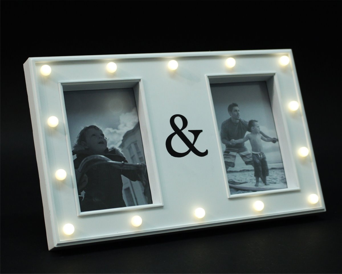 Bilderrahmen weiß Kunststoff mit 14er LED Beleuchtung 21x33,5x3cm für 2 Fotos 10x15cm von NOOR Living