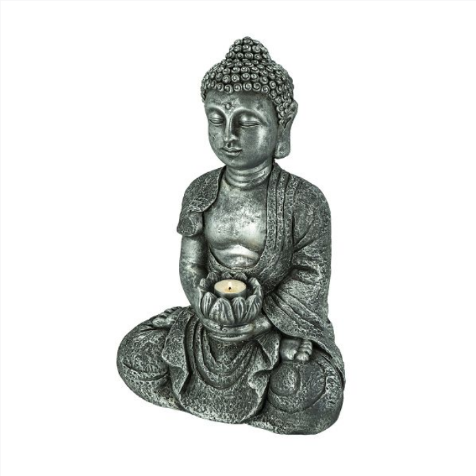 Buddha sitzend mit Kerzenhalter MGO, silber grau, 31x20x45,5cm von NOOR Living
