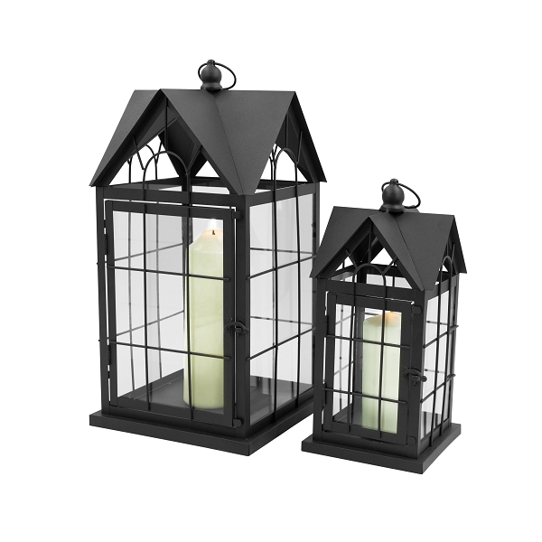Laterne Hausdesign mit Metallverstrebungen 2-er Set Metall Glas schwarz klar 45 u. 32cm von NOOR Living