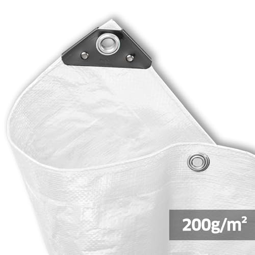 NOOR Abdeckplane SUPER - 200g/m² - 4x8 m - Weiß - Allzweckplane für Schutz vor Witterung - Ideal geeignet für Gartenbereich - UV-stabilisiert, beidseitig beschichtet, wasserfest und abwaschbar von NOOR