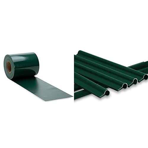 NOOR Bundle Zaunblende Grün I 0,19 x 35 m + Grüne Klemmschienen Premium für Sichtschutzstreifen 19 x 1,5cm I 15er Set von NOOR
