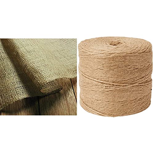 NOOR Jute-Zuschnitt Standard 1,8 x 6 m, Jute-Rolle zum Adventskalender selber basteln & Rayher 4200331 Jutegarn, 3fach, 3,5 mm ø, Spule 280 m, Farbe natur, Jute-Schnur, Bindegarn, Bindeschnur von NOOR