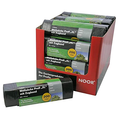 NOOR Müllsack Profi ‘XL’ 200 L I Schwarze, recycelbare Müllsäcke mit Zugband für eine einfache Verwendung I Extra starker Haushalts- und Gartenabfallsack I 10er Rolle NOOR Müllsack Profi ‘XL’ 200 L I Schwarze, recycelbare Müllsäcke mit Zugband für eine einfache Verwendung I Extra starker Haushalts- und Gartenabfallsack I 10er Rolle von NOOR
