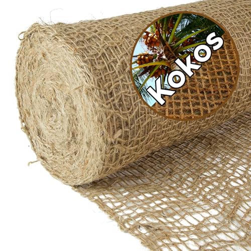 NOOR Natürliche Kokos Böschungsmatte – Erosionsschutzmatte für Gartenarbeit – biologisch-abbaubar – chemikalienfrei – Maschenweite ca. 3x3cm – Rolle 1m x 50m – Böschungsnetz 400 g/m² von NOOR