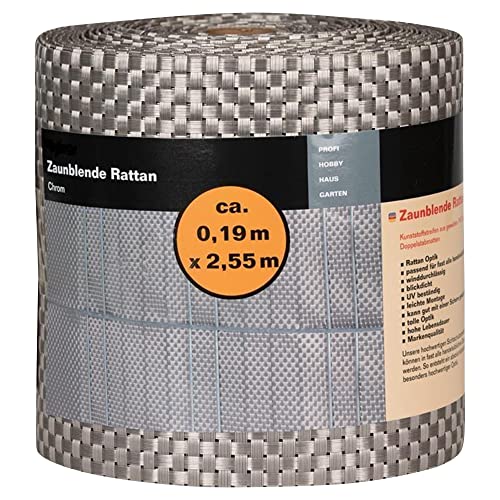 NOOR Sichtschutzstreifen RATTAN für Doppelstabmattenzaun - Zaunfolie chrom 0,19x2,55 m - winddurchlässige Zaunblende 830 g/m² - wetterfest & UV-beständig aus 100% PVC-Polyrattan von NOOR