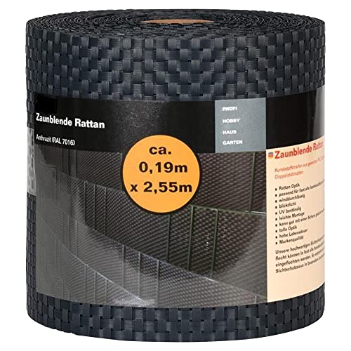 NOOR Sichtschutzstreifen Rattan für Doppelstabmattenzaun - Zaunfolie anthrazit 0,19x2,55 m - winddurchlässige Zaunblende 830 g/m² - wetterfest & UV-beständig aus 100% PVC-Polyrattan von NOOR