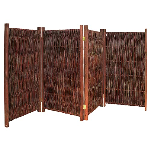 Noor Weiden Paravent - Sichtschutz 4-teilig klappbar für Outdoor - wetterfester Windschutz für Terrasse, Garten und Balkon - geflochtene Trennwand mit Kiefernrahmen Gesamtgröße 180x240 cm von NOOR