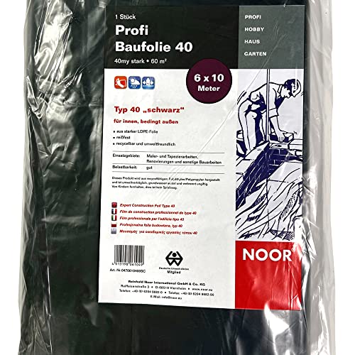 NOOR Profi-Universalfolie 6 x 10m I Schwarze Malerfolie I Schützt den Boden vor Schmutz I Leichte Allzweck-Abdeckfolie von NOOR