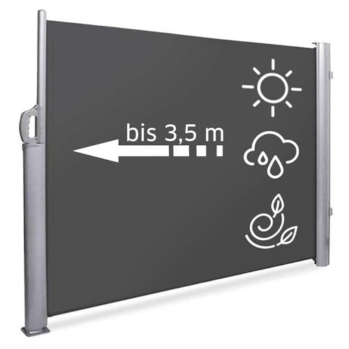 NOOR Seitenmarkise EXKLUSIV 200x350 cm Anthrazit - blickdichter Sichtschutz für Balkon, Terrasse & Garten - ausziehbarer Sonnenschutz/Windschutz inkl. Befestigungen - imprägniert und wasserabweisend von NOOR