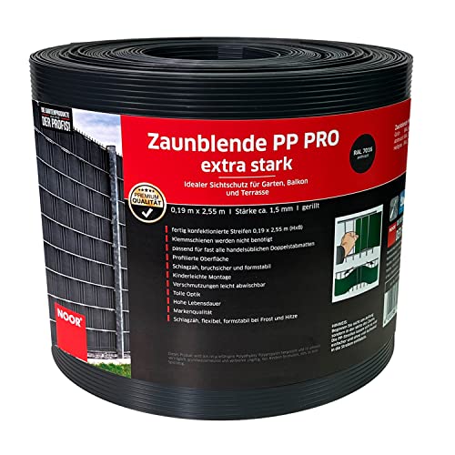 NOOR Sichtschutzstreifen PP PRO Extrastark 0,19x2,55 m (anthrazit ~RAL 7016) von NOOR