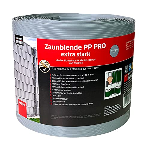 NOOR Sichtschutzstreifen PP PRO EXTRASTARK für Doppelstabmattenzaun - Zaunsichtschutz Rolle hellgrau 0,19x2,55 m - Stärke 1,5 mm gerillt - blickdichter Wind- & Sichtschutz - Made in Germany von NOOR