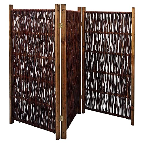 Noor Weiden Paravent - Sichtschutz 3-teilig klappbar für Outdoor - wetterfester Windschutz für Terrasse, Garten und Balkon - geflochtene Trennwand mit Kiefernrahmen Gesamtgröße 180x180 cm von NOOR