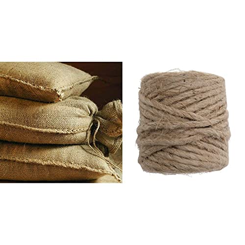 Sandsäcke Jute 20kg (30 x 60 cm) 10er Pack Hochwasser Sandsack Dammschutz & Windhager Jute-Schnur Jutegarn Bindegarn Bindeschnur, natur, 4 mm x 50 m, 06158, beige von NOOR