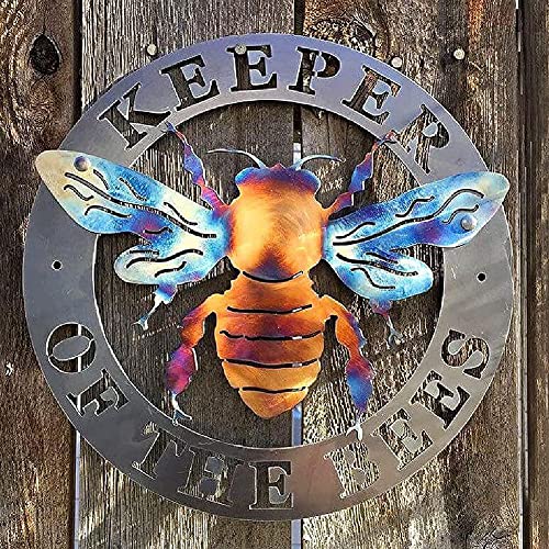 Keeper of The Bees Metal Art Bee Keeper Wall Garden Craft Bee Farm Sign Ornament Yard Große runde rostige Metall Hummel Wandkunst Plakette Outdoor Metal Ornament (Style 2) von NOPEILVI