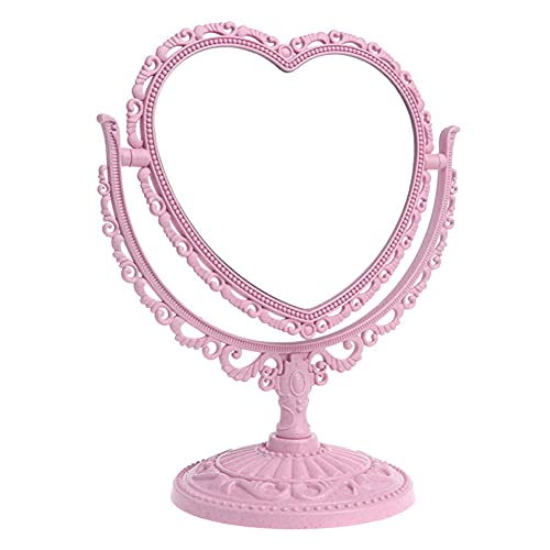 NOPEILVI Makeup Mirror Heart Geformter drehbarer doppelseitiger Desktop Kosmetik Eitelkeit Spiegel Vintage Kleine Desktop Spiegel Herzspiegel Mädchen Spiegel für Schlafzimmer Badezimmer (Rosa) von NOPEILVI
