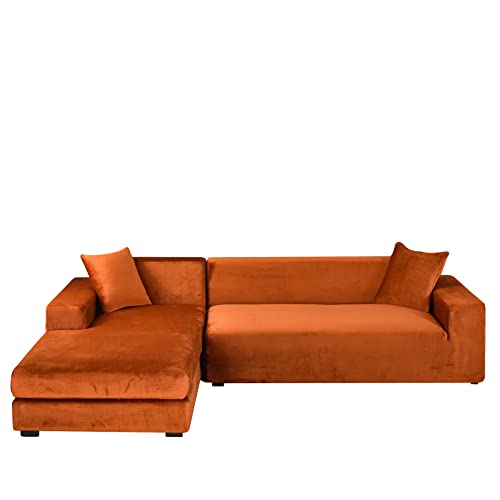 NOPEXTO Samt Sofabezug L-Form, Elastische Lounge-Sessel Sofahusse Waschbare Katzen Hunden Möbelschutz Sofaüberwürfe (1-Sitzer,Braun) von NOPEXTO