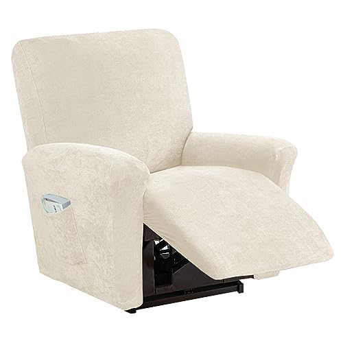 NOPEXTO Stretch Relaxsofa Bezüge Chenille Liegestuhlbezug 1/2/3 Sitzer Relaxsofa Schonbezüge Mit Seitentasche, Möbelschutz Für Wohnzimmer (1 Sitzer,Beige) von NOPEXTO