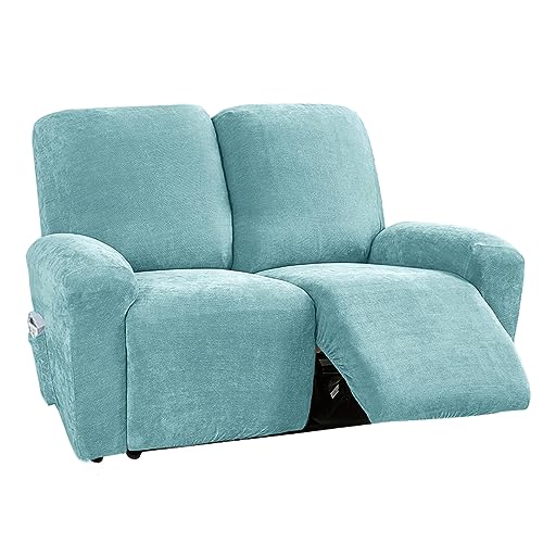 NOPEXTO Stretch Relaxsofa Bezüge Chenille Liegestuhlbezug 1/2/3 Sitzer Relaxsofa Schonbezüge Mit Seitentasche, Möbelschutz Für Wohnzimmer (2-Sitzer,BlaugrüN) von NOPEXTO