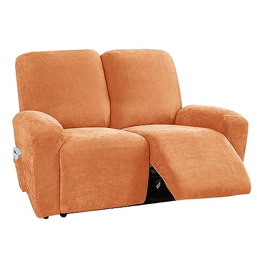 NOPEXTO Stretch Relaxsofa Bezüge Chenille Liegestuhlbezug 1/2/3 Sitzer Relaxsofa Schonbezüge Mit Seitentasche, Möbelschutz Für Wohnzimmer (2-Sitzer,Orange) von NOPEXTO