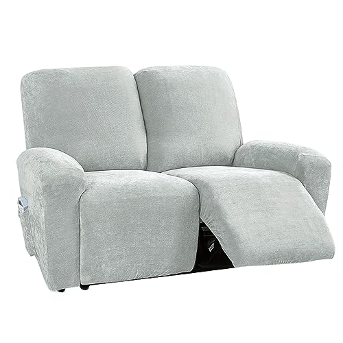 NOPEXTO Stretch Relaxsofa Bezüge Chenille Liegestuhlbezug 1/2/3 Sitzer Relaxsofa Schonbezüge Mit Seitentasche, Möbelschutz Für Wohnzimmer (2-Sitzer,Silber) von NOPEXTO