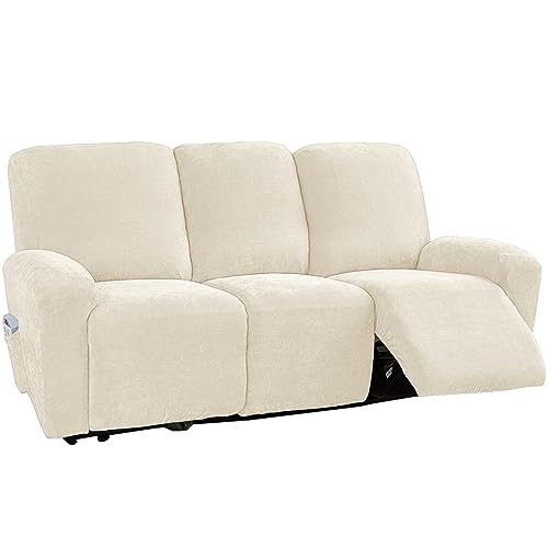 NOPEXTO Stretch Relaxsofa Bezüge Chenille Liegestuhlbezug 1/2/3 Sitzer Relaxsofa Schonbezüge Mit Seitentasche, Möbelschutz Für Wohnzimmer (3-Sitzer,Beige) von NOPEXTO