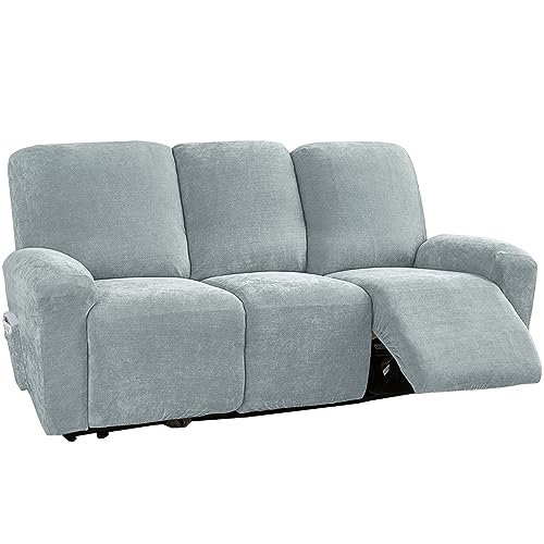 NOPEXTO Stretch Relaxsofa Bezüge Chenille Liegestuhlbezug 1/2/3 Sitzer Relaxsofa Schonbezüge Mit Seitentasche, Möbelschutz Für Wohnzimmer (3-Sitzer,Grau) von NOPEXTO