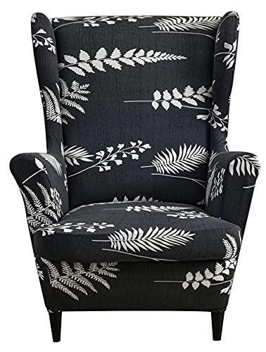 NOPEXTO Stretch Wingback Stuhl Schonbezüge, Sesselbezug Mit Blumen Muster Dekorative Bezug Husse Für Ohrensessel (Nacht) von NOPEXTO