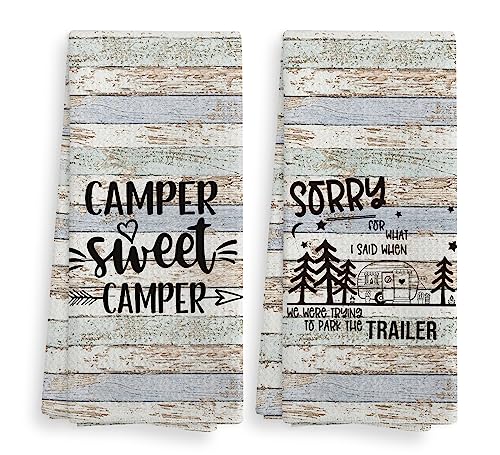 Camper Sweet Camper Camping Küchentücher und Geschirrtücher, 2er-Set, Campingplatz-Kabine, Wohnmobil, saugfähiges Trockentuch, Handtücher, Geschirrtücher für Badezimmer, Camping-Liebhaber, 40.6x61 cm von NOQL