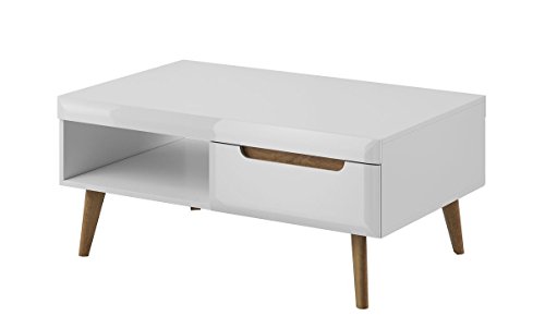 Furniture24 Couchtisch Kaffeetisch NORDI Skandinavische Stil (Weiß/Weiß Hochglanz) von Furniture24