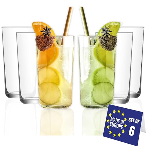 LAV Luxus Longdrinkgläser 6er Set 490ml, 100% BLEI FREI Wassergläser Spülmaschinenfest, Trinkgläser Set, Highball Gläser, Longdrink Gläser Set, Cocktail Gläser, Bier Glaser, Cocktailgläser von NORDIC SCHILLER