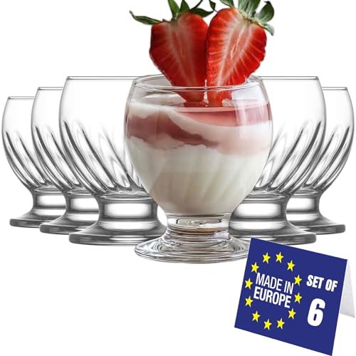 LAV Modern Eisschalen Glas 6er Set 215ml, 100% BLEI FREI Eisgläser, Eisschalen Glas mit fuß, Dessertschalen Glas, Dessertgläser mit fuß, Glass Ice Cream Cups, Eis Gläser, Eisbecher Glas von NORDIC SCHILLER