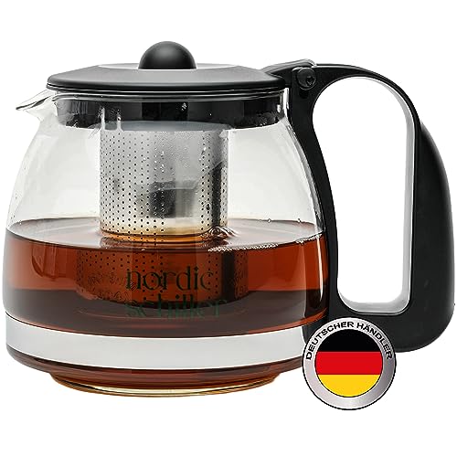 NORDIC SCHILLER Premium Teekanne Glas, Hitzebeständig Glaskanne mit Deckel 1250ml Teekanne mit Siebeinsatz Teekanne Thermo mit Edelstahl Filter Sieb, Tea Maker, Teekanne mit Sieb Tee Kanne Aus Glas von NORDIC SCHILLER