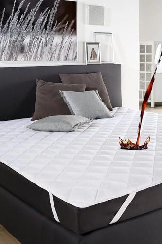 Nordic Schiller Gesteppter Matratzenschoner Flüssigkeitsbeständig Weiß 150X200 +40 4 Seitliche Flexiblen Gümmibander, Baumwolle Atmungsaktiv von NORDIC SCHILLER